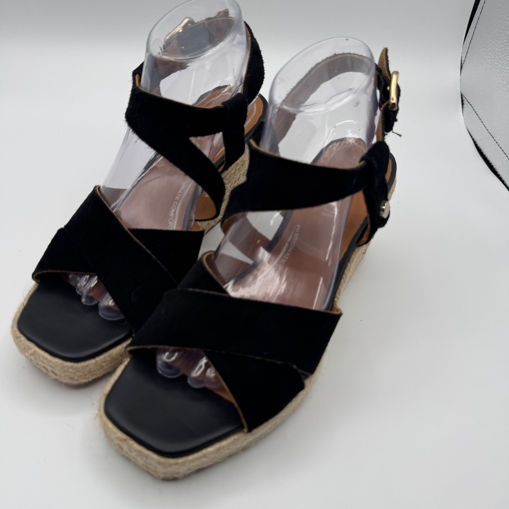 Geox respira Womens Black Suede Espadrille Wedge Sandals Square Toe Size 39